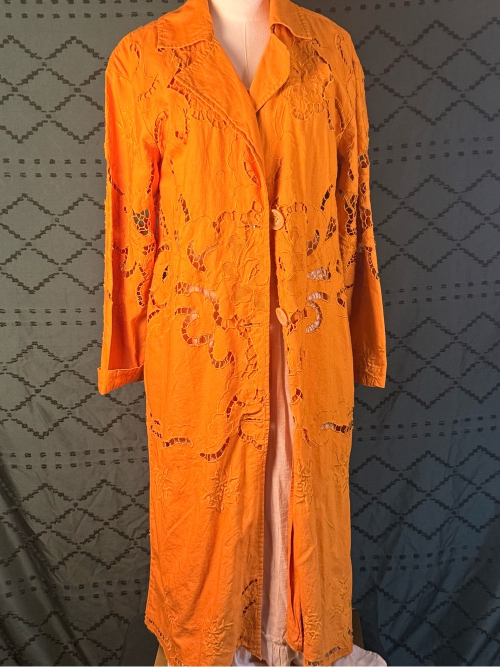 Free People Mustard Cutwork Long Duster Coat